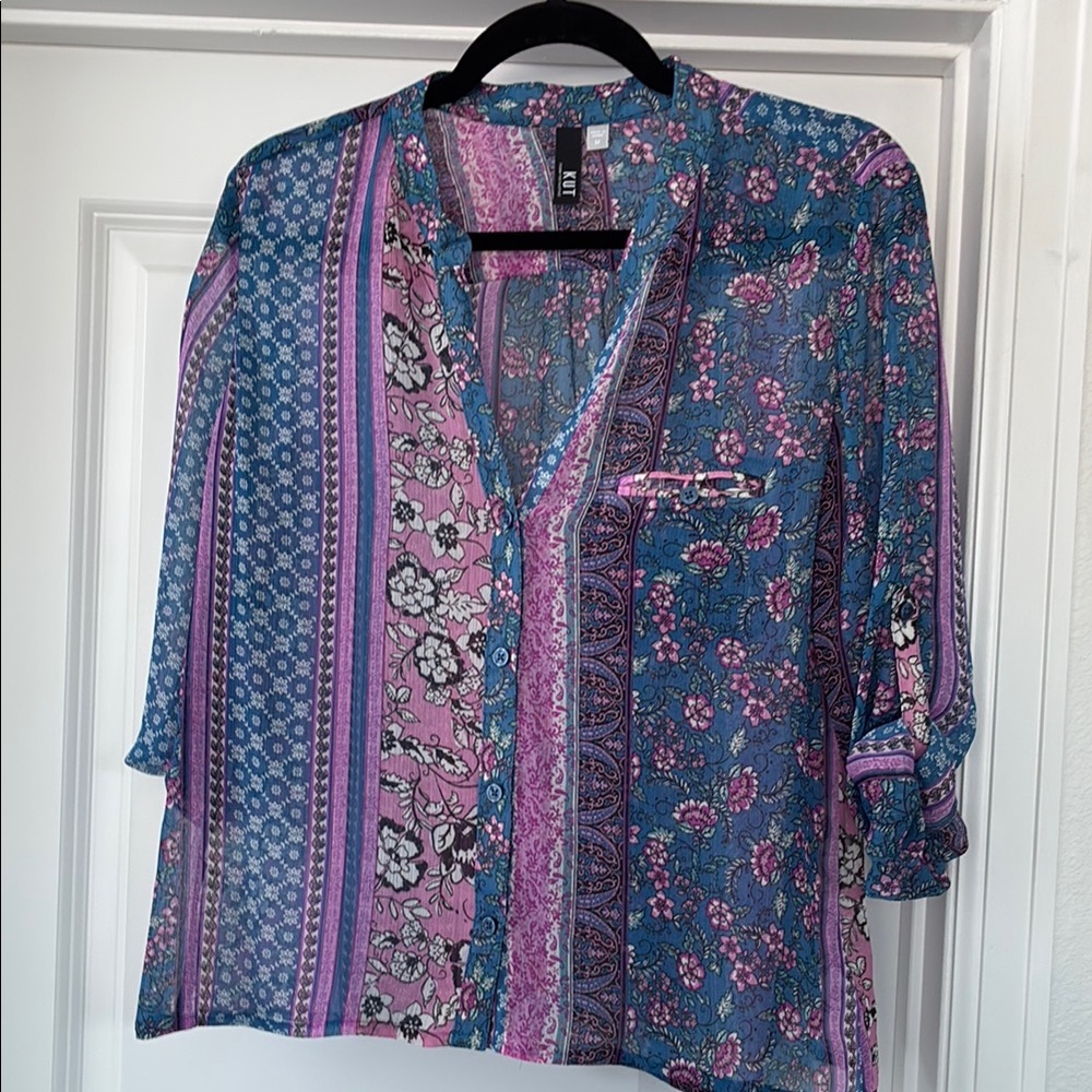 Kut from the Kloth Floral Blouse - Blue and Pink
